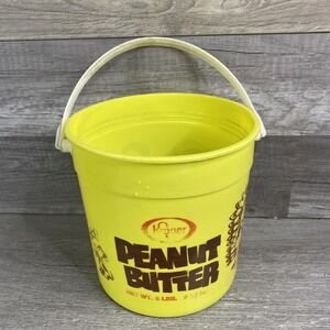 Vtg Kroger‎ Peanut Butter Sand Pail Yellow Kids Graphics 5 Pound Bucket No Lid